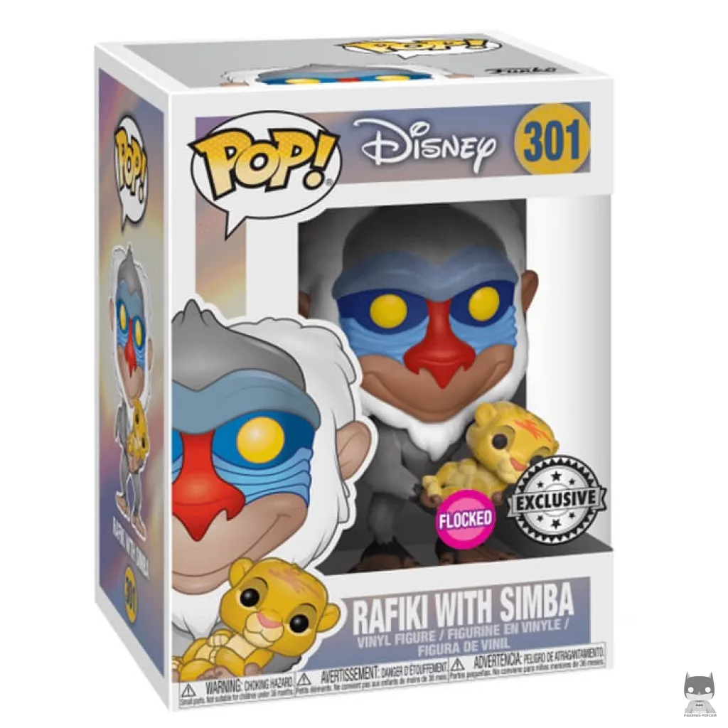 Figurine Funko POP Rafiki tenant Simba bébé (Flocked) avec boîte