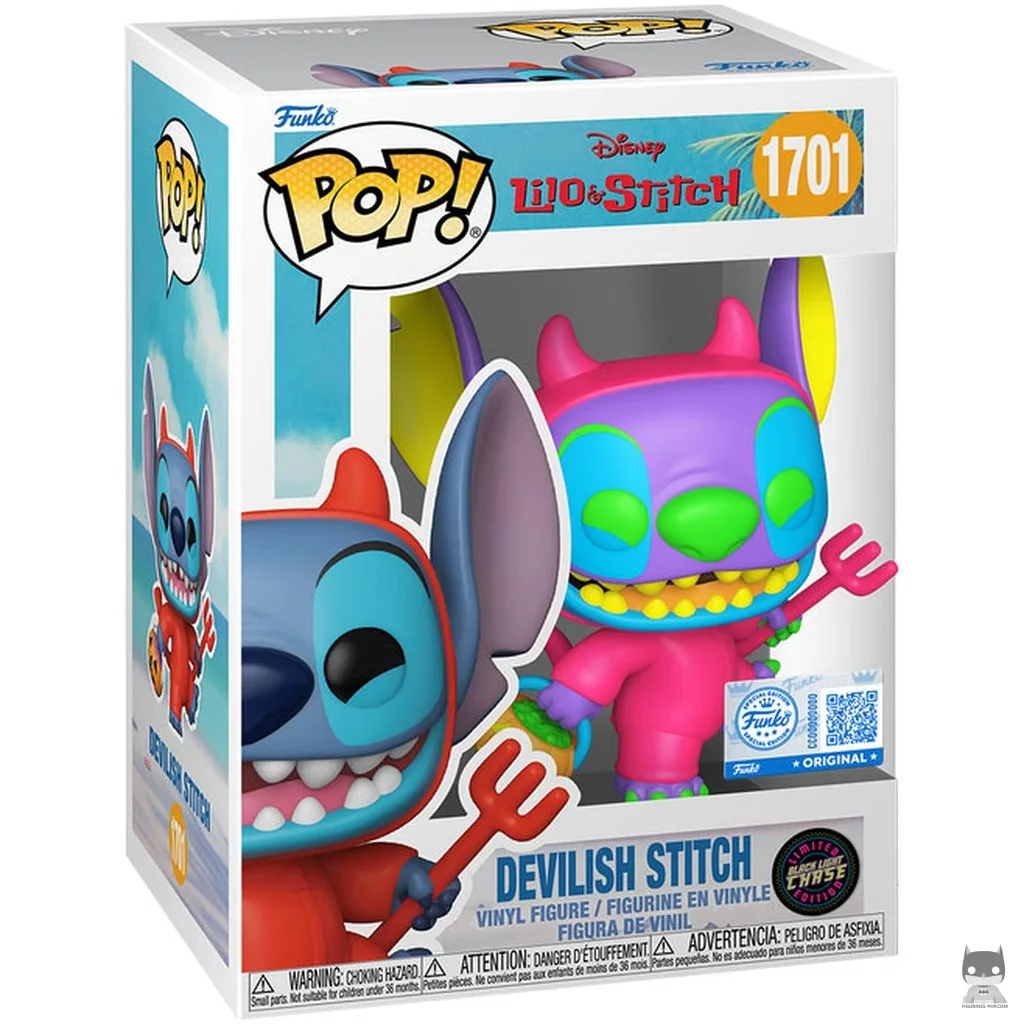 Figurine Funko POP Stitch Démon (Chase & Black Light) avec boîte