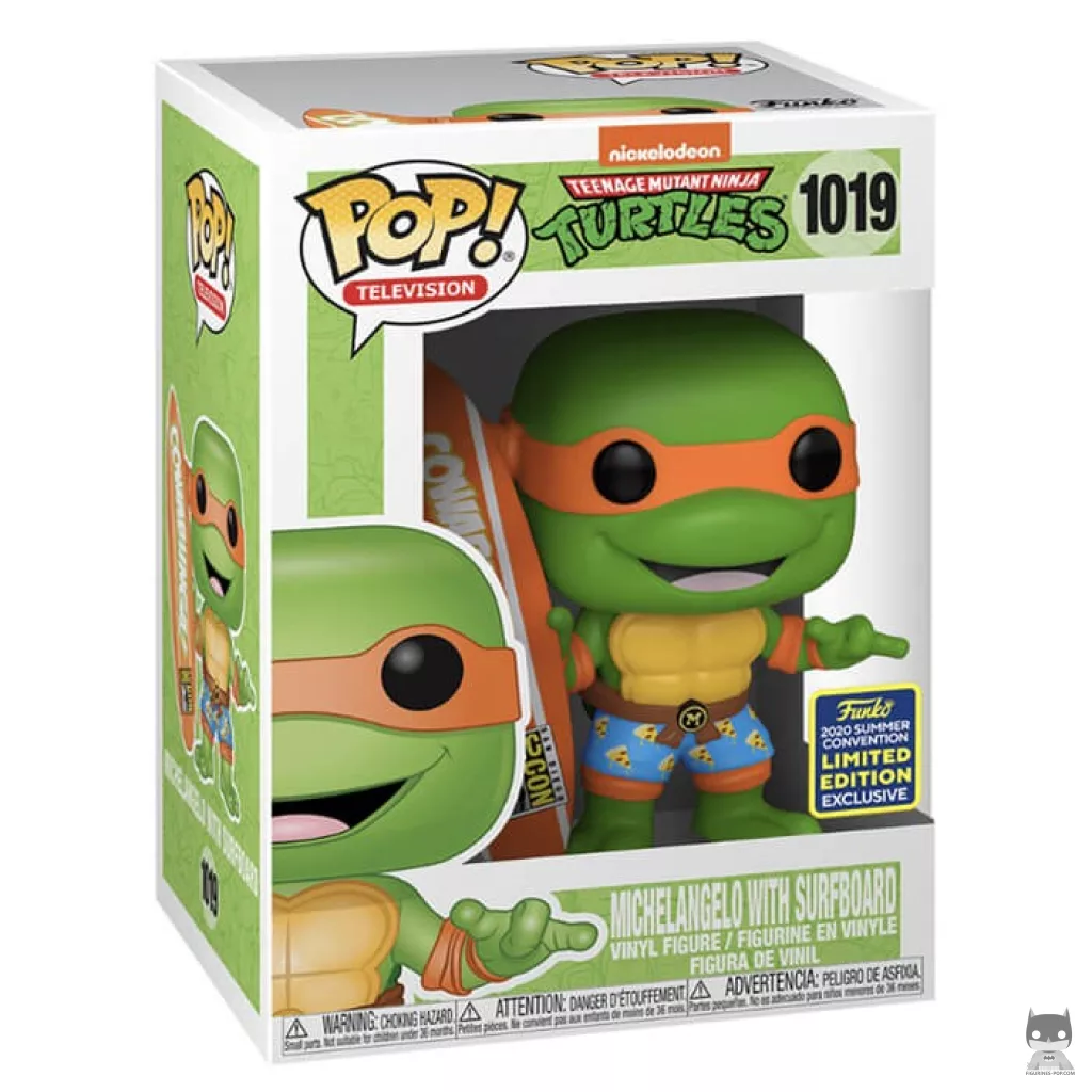 Figurine Funko POP Michelangelo avec une planche de surf avec boîte