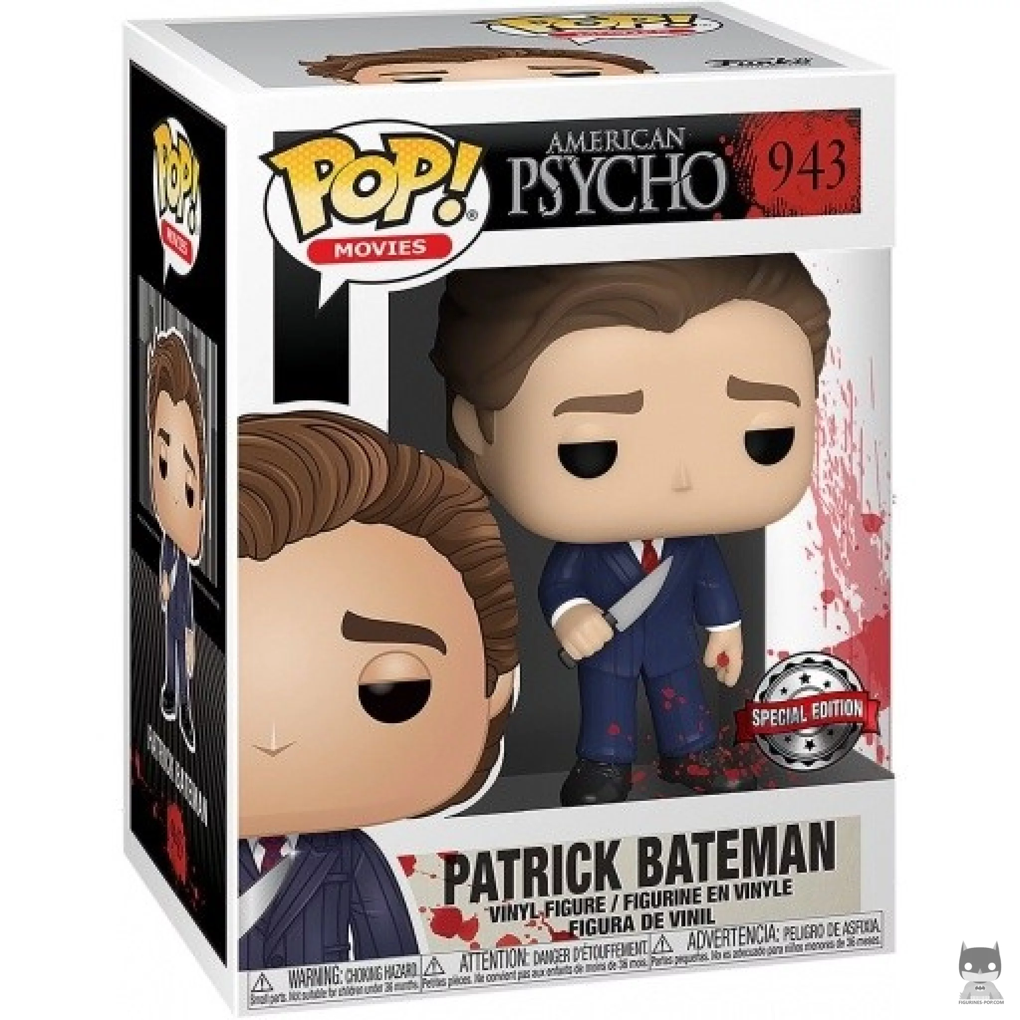 Figurine Funko POP Patrick Bateman en costume avec couteau avec boîte