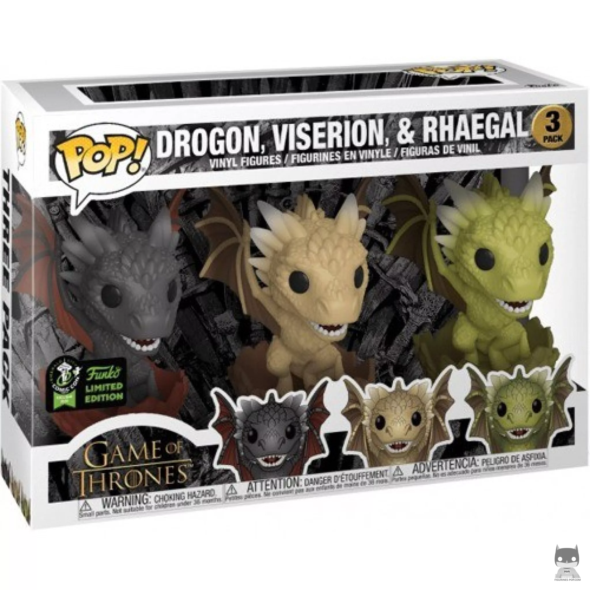 Figurine Funko POP Drogon, Viserion, & Rhaegal avec boîte