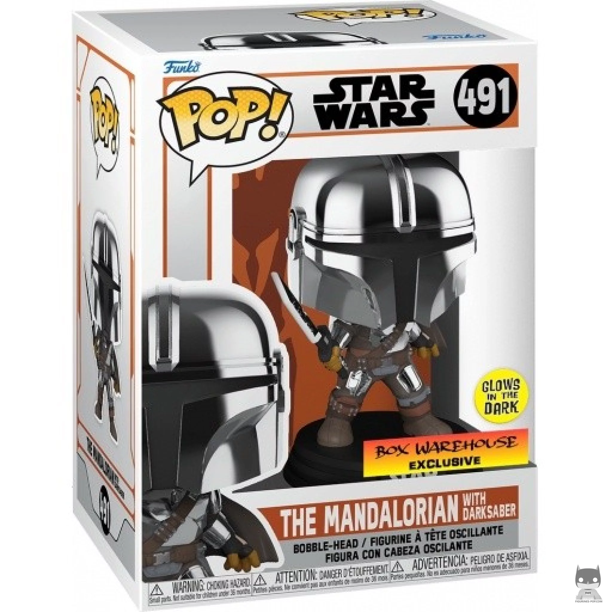 Figurine Funko POP Le Mandalorien avec Dark Saber (Glow in the Dark & Metallic) avec boîte