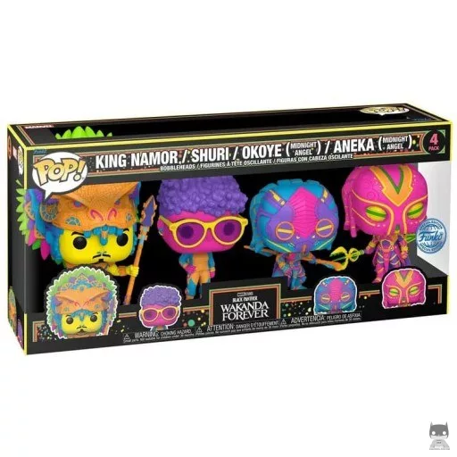 Figurine Funko POP King Namor, Shuri, Okoye & Aneka (Black Light) (Exclusive)