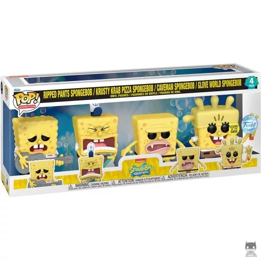 Figurine Funko POP Bob L'Eponge Pantalon Déchiré, Pizza Crabe Croustillant, Homme des Cavernes & Gant (Bob l'Eponge)