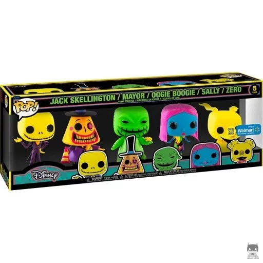 Figurine Funko POP Jack Skellington, Le Maire, Oogie Boogie, Sally & Zero (Blacklight) (Color variant)