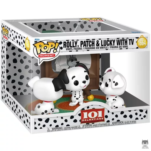 Figurine Funko POP Rolly, Patch & Chanceux avec TV (Les 101 Dalmatiens)