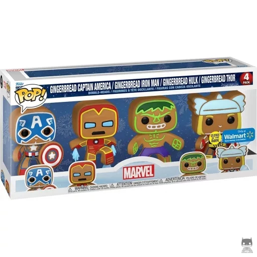 Figurine Funko POP Captain America, Iron Man, Hulk & Thor Pain d'Epices (Glow in the Dark) (Exclusive)