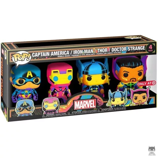 Figurine Funko POP Captain America, Iron Man, Thor & Doctor Strange (Blacklight) (Exclusive)