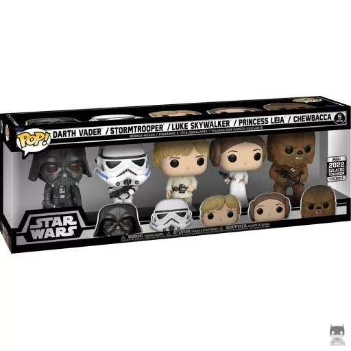 Figurine Funko POP Dark Vador, Stormtrooper, Luke Skywalker, Princesse Leia & Chewbacca (Star Wars : Episode I, La Menace Fantôme)