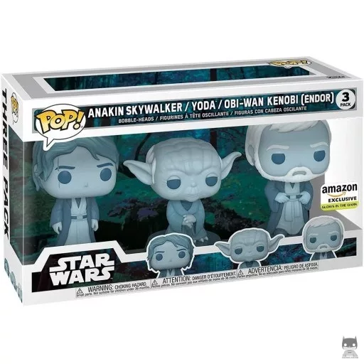 Figurine Funko POP Fantômes de la Force : Anakin Skywalker, Yoda & Obi- Wan Kenobi (Endor) (Glow in the Dark) (Star Wars : Episode IV, Un nouvel espoir)