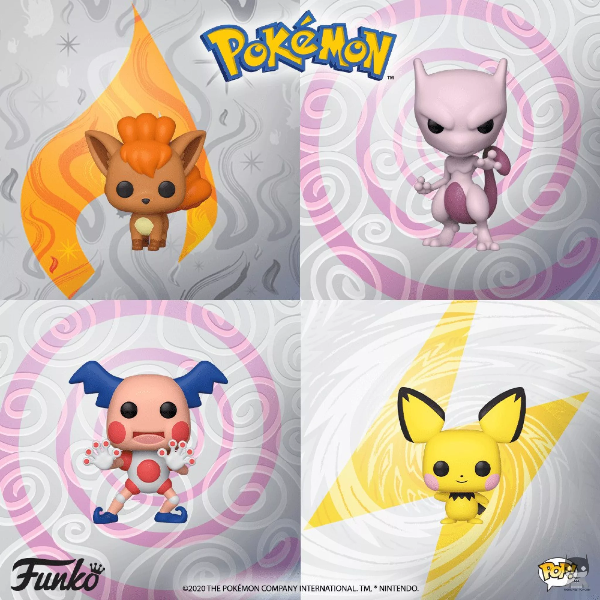 Pokemon : Pichu, MewTwo, Goupix (Vuplix) et Mr. Mime en POP